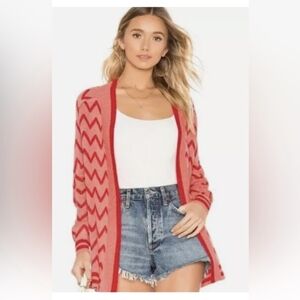 House of Harlow X Revolve Julep Pink Red Preppy Cardigan Sweater Open Women's XS